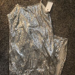 Silver sequin midi